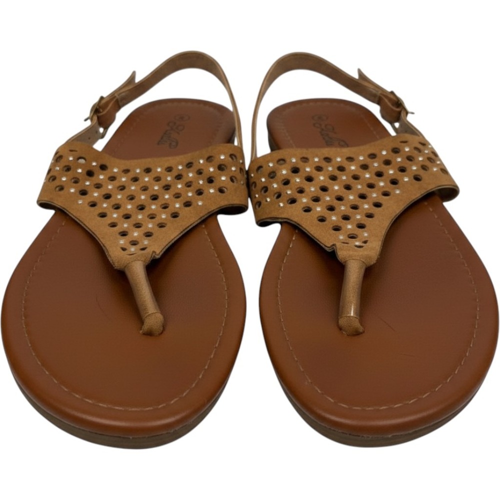 Katliu Slingback Sandals Womens 9 Brown Laser Cut Studded Thong Flat